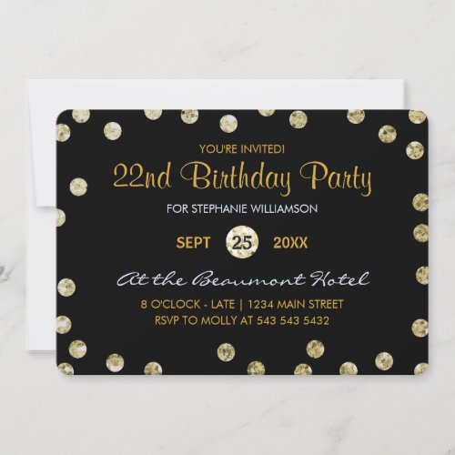 22nd Birthday Party Gold Glitter Confetti Invitation