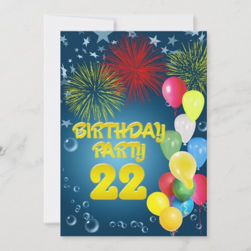 22nd Birthday party Invitation with balloons