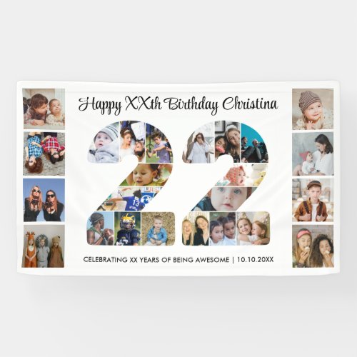 22nd Birthday Party Number 22 Photo Collage Banner