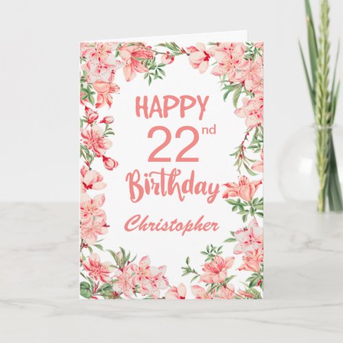22nd Birthday Pink Peach Peonies Watercolor Floral Card
