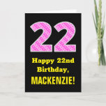 [ Thumbnail: 22nd Birthday: Pink Stripes and Hearts "22" + Name Card ]