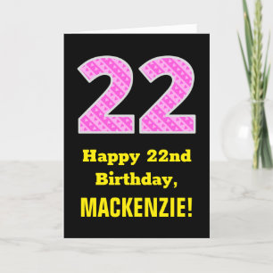 22nd Birthday: Pink Stripes and Hearts "22" + Name Card