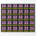 [ Thumbnail: 22nd Birthday: Pink Stripes and Hearts "22" + Name Wrapping Paper ]