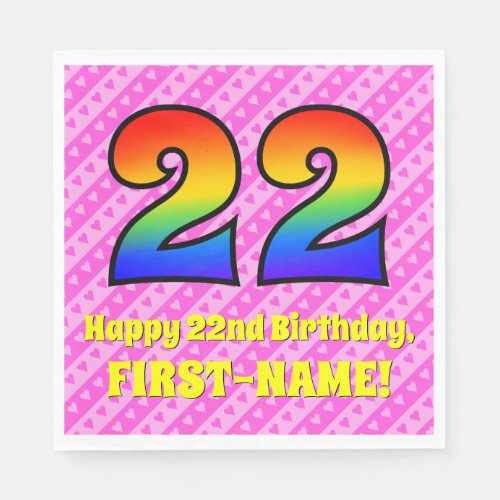 22nd Birthday Pink Stripes  Hearts Rainbow  22 Napkins