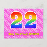 [ Thumbnail: 22nd Birthday: Pink Stripes & Hearts, Rainbow 22 Postcard ]