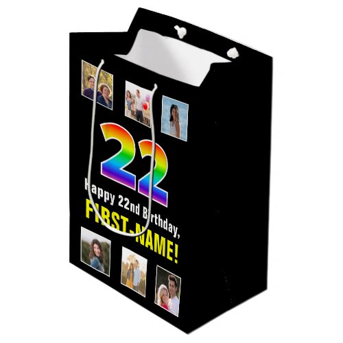 22nd Birthday Rainbow 22 Custom Photos  Name Medium Gift Bag