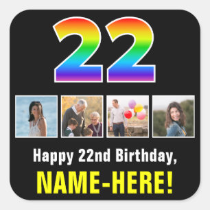 22nd Birthday: Rainbow “22”; Custom Photos & Name Square Sticker