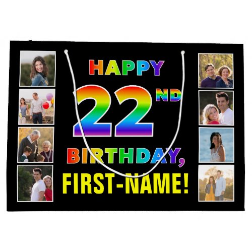 22nd Birthday Rainbow Text Custom Photos  Name Large Gift Bag