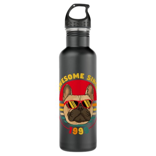 22nd birthday Retro French Bulldog Awesome Since 1 Stainless Steel Water Bottle