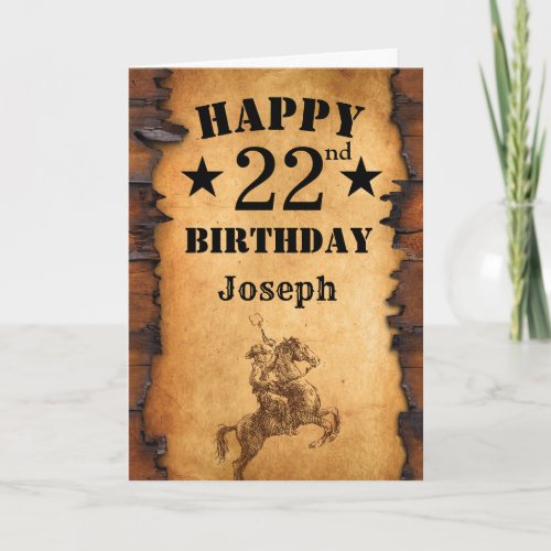 22nd Birthday Rustic Country Western Cowboy Horse Card