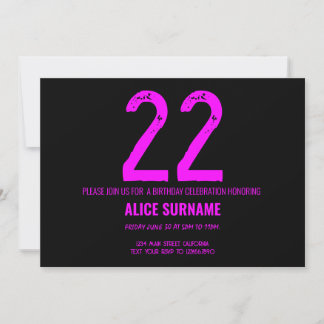 22nd Birthday Simple Pink Typography Invitation