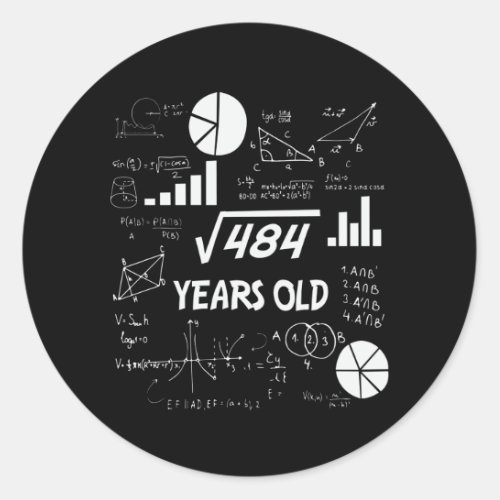 22nd Birthday Square Root Math 22 Years Old Bday Classic Round Sticker