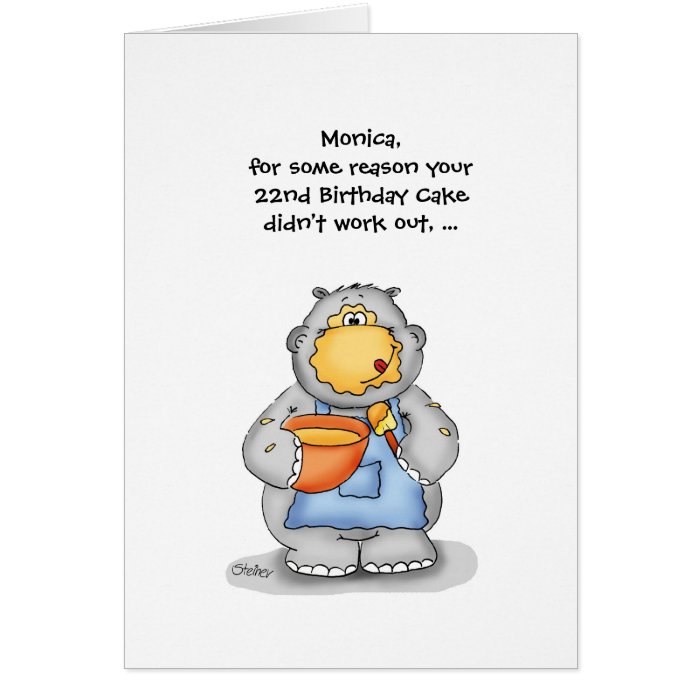 22nd Birthday with baking Hippo   Personalize Greeting Cards