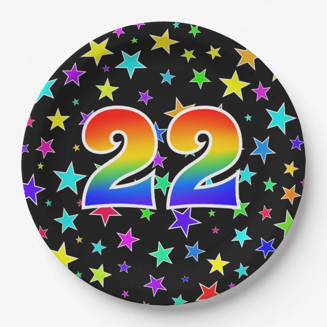 22nd Event: Bold, Fun, Colorful Rainbow 22 Paper Plates (Front)