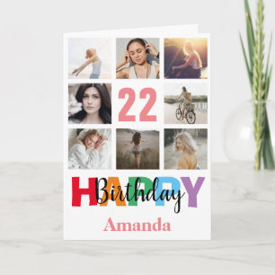 22nd Happy Birthday Photo Collage Modern Pink Card