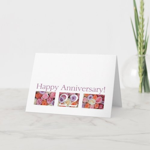 22nd Wedding Anniversary Card pastel roses