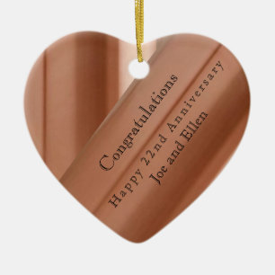 22nd Wedding Anniversary Copper Ceramic Ornament