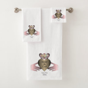 22nd Wedding Anniversary Copper Claddaugh   Bath Towel Set