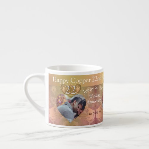 22nd Wedding Anniversary Copper Photo Claddagh Espresso Cup