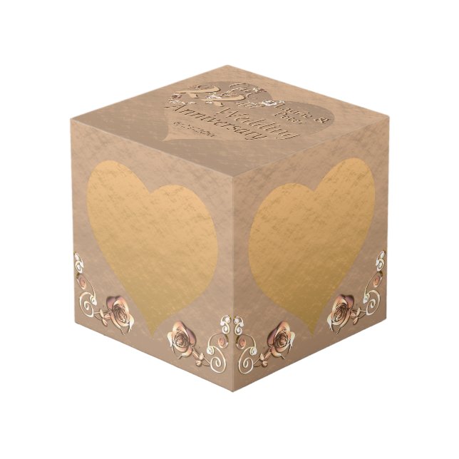 22nd Wedding Anniversary Coppery Cube (Front Angled)