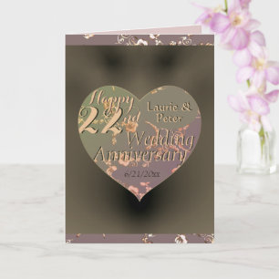 22nd Wedding Anniversary Coppery Heart Rose Card