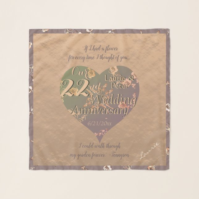 22nd Wedding Anniversary Coppery Heart Rose  Scarf (Front)