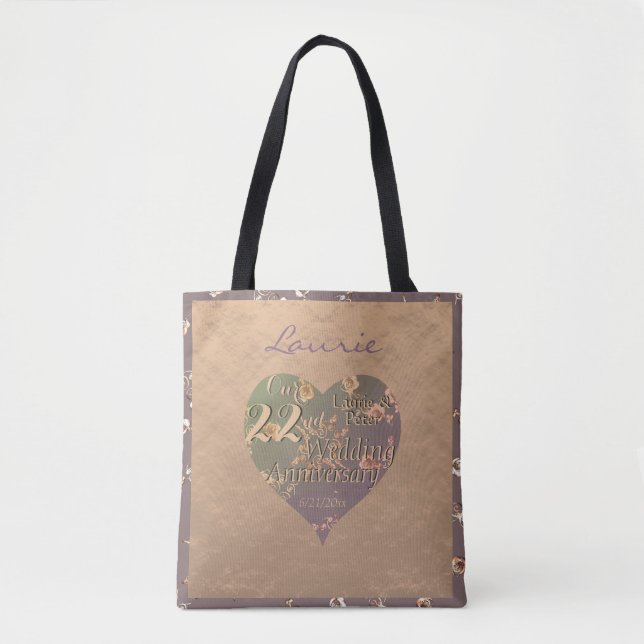 22nd Wedding Anniversary Coppery Heart Rose  Tote Bag (Front)
