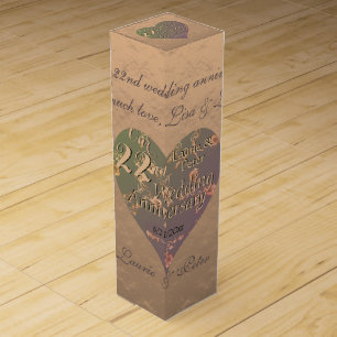 22nd Wedding Anniversary Coppery Wine Gift Box
