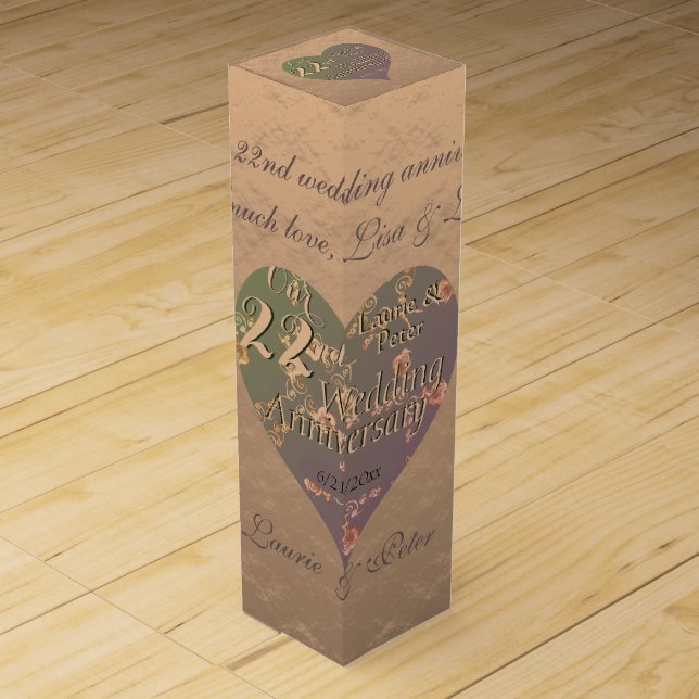 22nd Wedding Anniversary Coppery Wine Gift Box (Front)