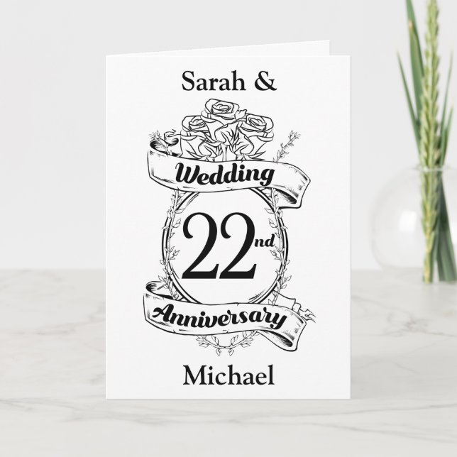 22nd Wedding Anniversary Flowers Card (Front)