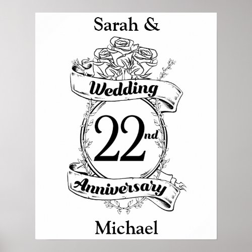 22nd Wedding Anniversary Flowers Poster