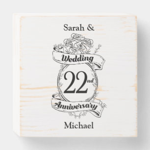 22nd Wedding Anniversary Flowers Wooden Box Sign