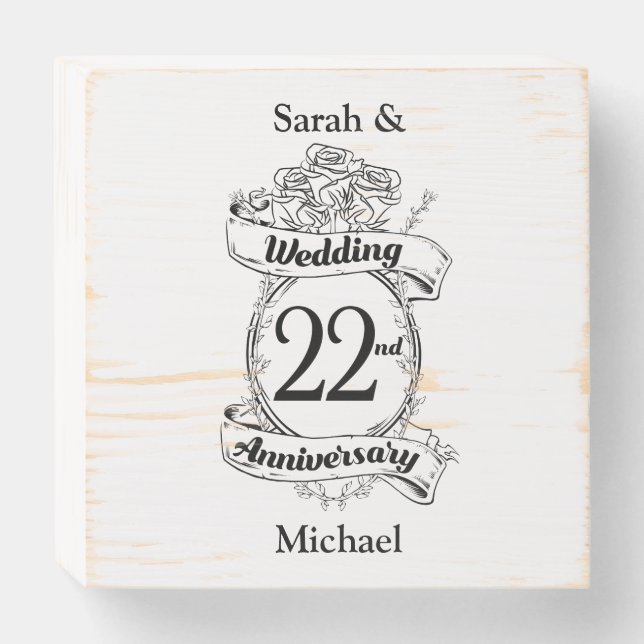 22nd Wedding Anniversary Flowers Wooden Box Sign (Front Horizontal)