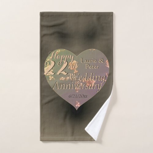 22nd Wedding Anniversary Heart Bath Towel Set