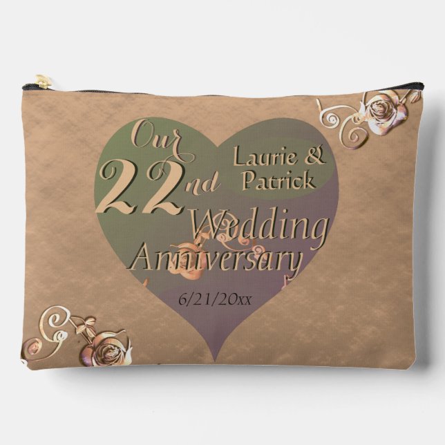 22nd Wedding Anniversary Heart Rose  Scarf Accessory Pouch (Front)