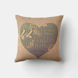 22nd Wedding Anniversary HeartThrow Pillow