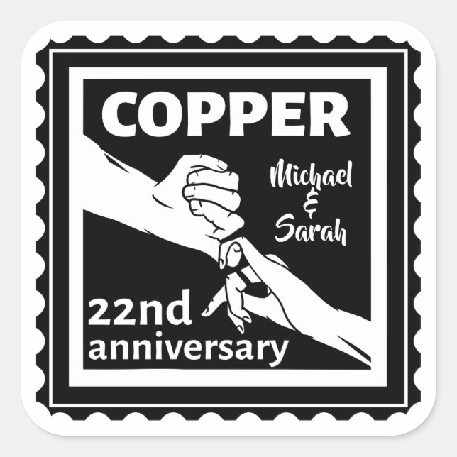22nd wedding anniversary holding hands square sticker (Front)