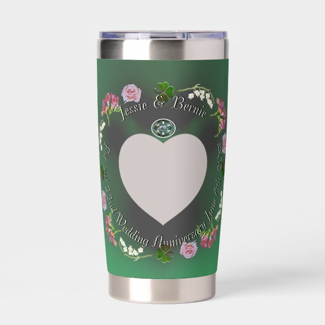 22nd Wedding Anniversary Water Bottle Insulated Tumbler (Front)