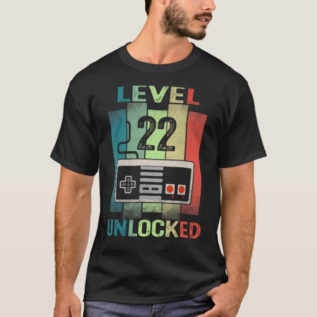 22th Birthday   Level 22 Unlocked Video Gamer 22 Y T-Shirt (Front)