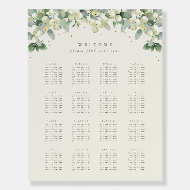 22x28" 16 Tables of 8 Wedding Seating Chart Foam Board (Front)
