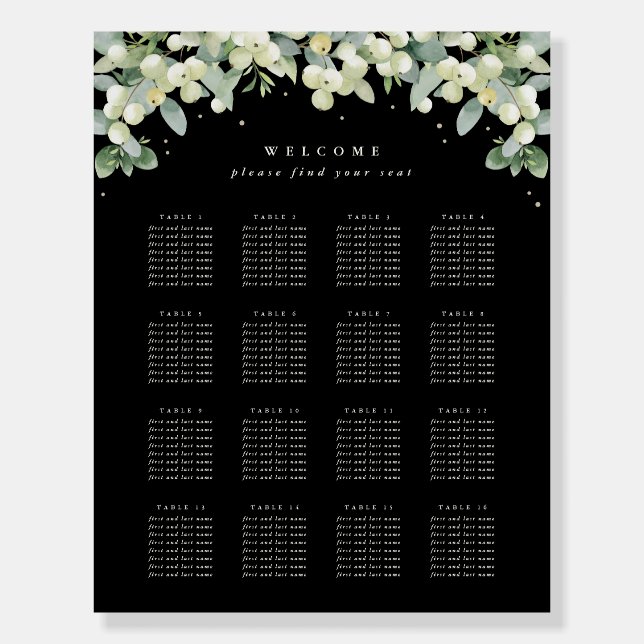 22x28" 16 Tables of 8 Wedding Seating Chart Foam Board (Front)