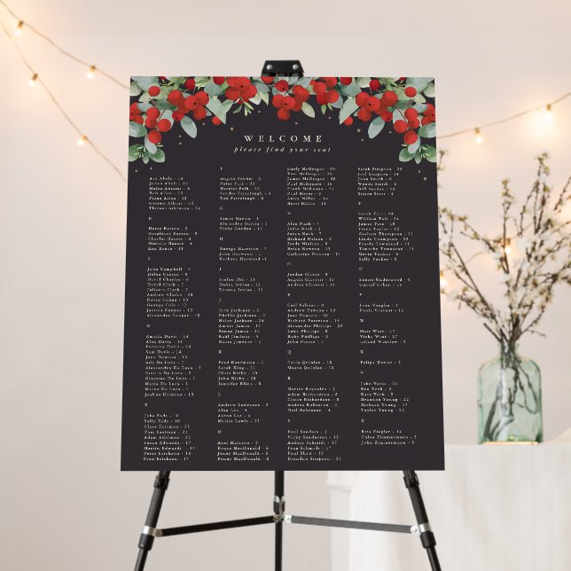 22x28" Alphabetical Holiday Seating Chart for 150 Foam Board (In Situ (Stand))