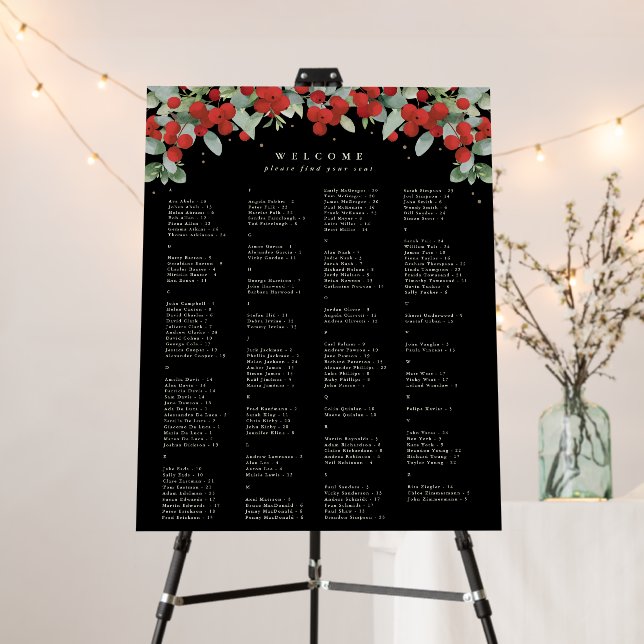 22x28" Alphabetical Holiday Seating Chart for 150 Foam Board (In Situ (Stand))