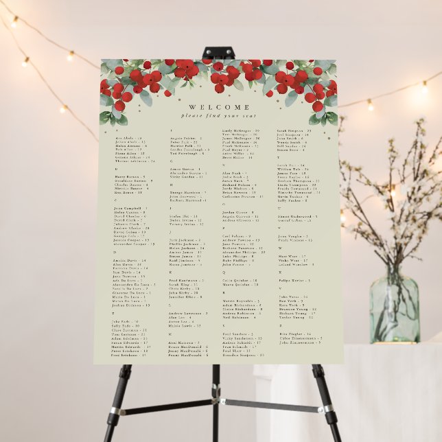 22x28" Alphabetical Holiday Seating Chart for 150 Foam Board (In Situ (Stand))