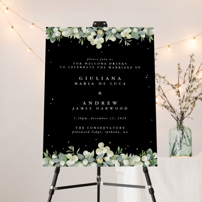 22x28" Black Snowberry+Eucalyptus Wedding Event Foam Board (In Situ (Stand))