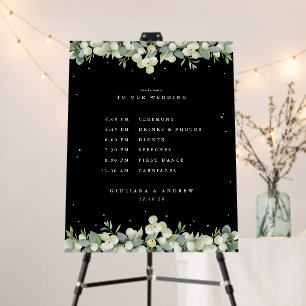 22x28" Black Snowberry+Eucalyptus Wedding Schedule Foam Board
