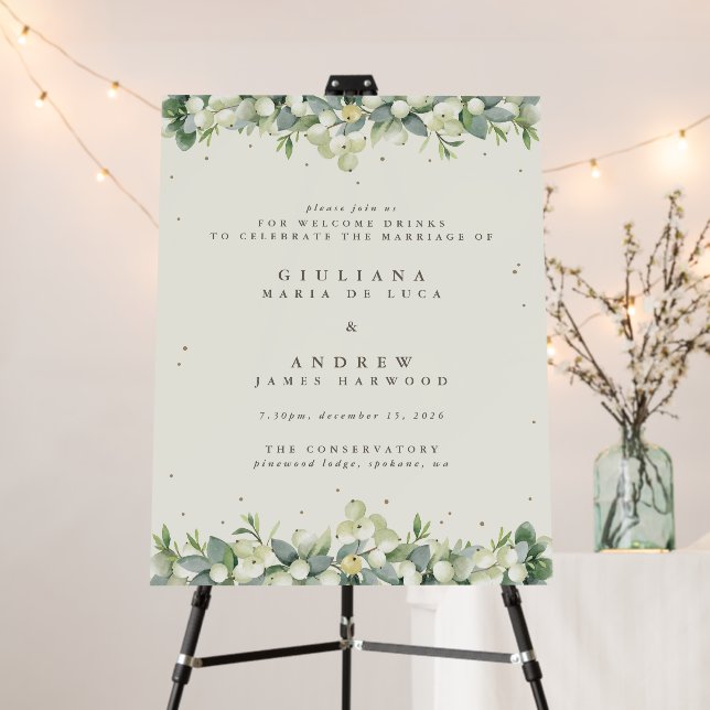 22x28" Cream Snowberry+Eucalyptus Wedding Event Foam Board (In Situ (Stand))