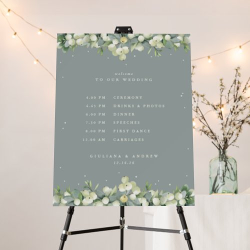 22x28 Green SnowberryEucalyptus Wedding Schedule Foam Board