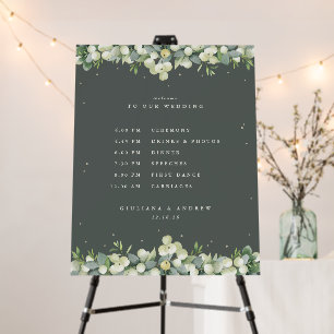 22x28" Green Snowberry+Eucalyptus Wedding Schedule Foam Board