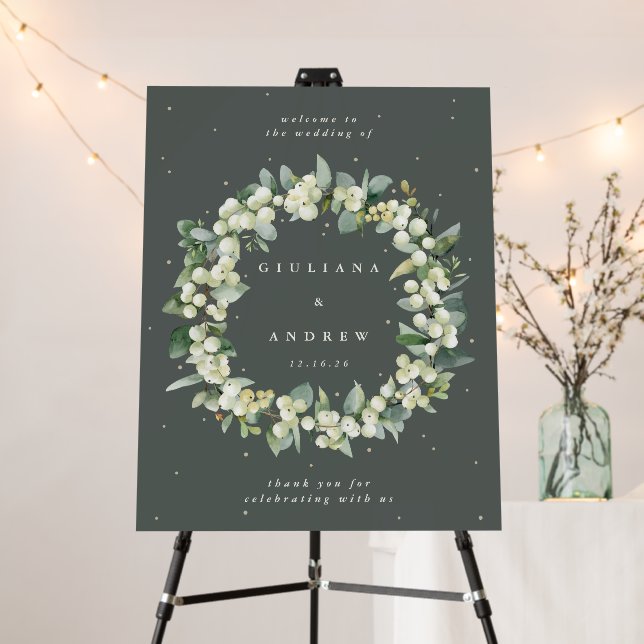 22x28" Green Snowberry+Eucalyptus Wedding Welcome Foam Board (In Situ (Stand))